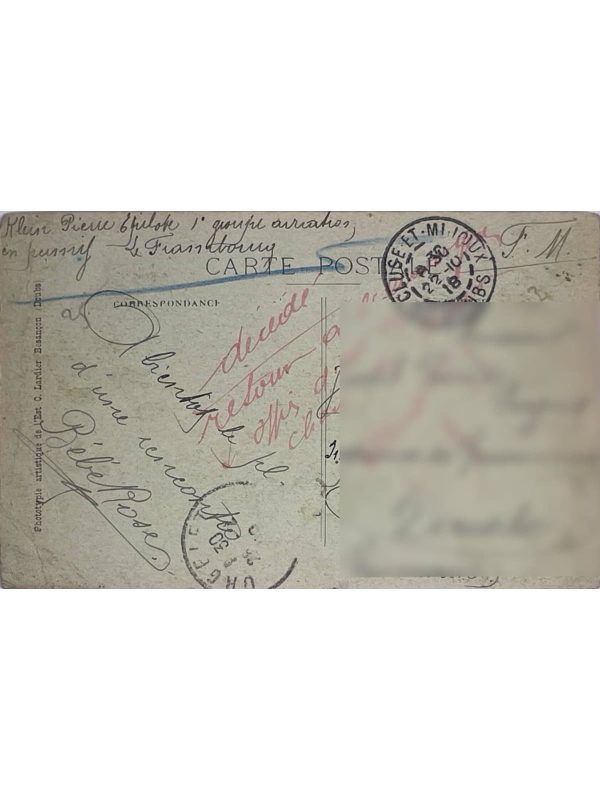 Verso de la carte postale