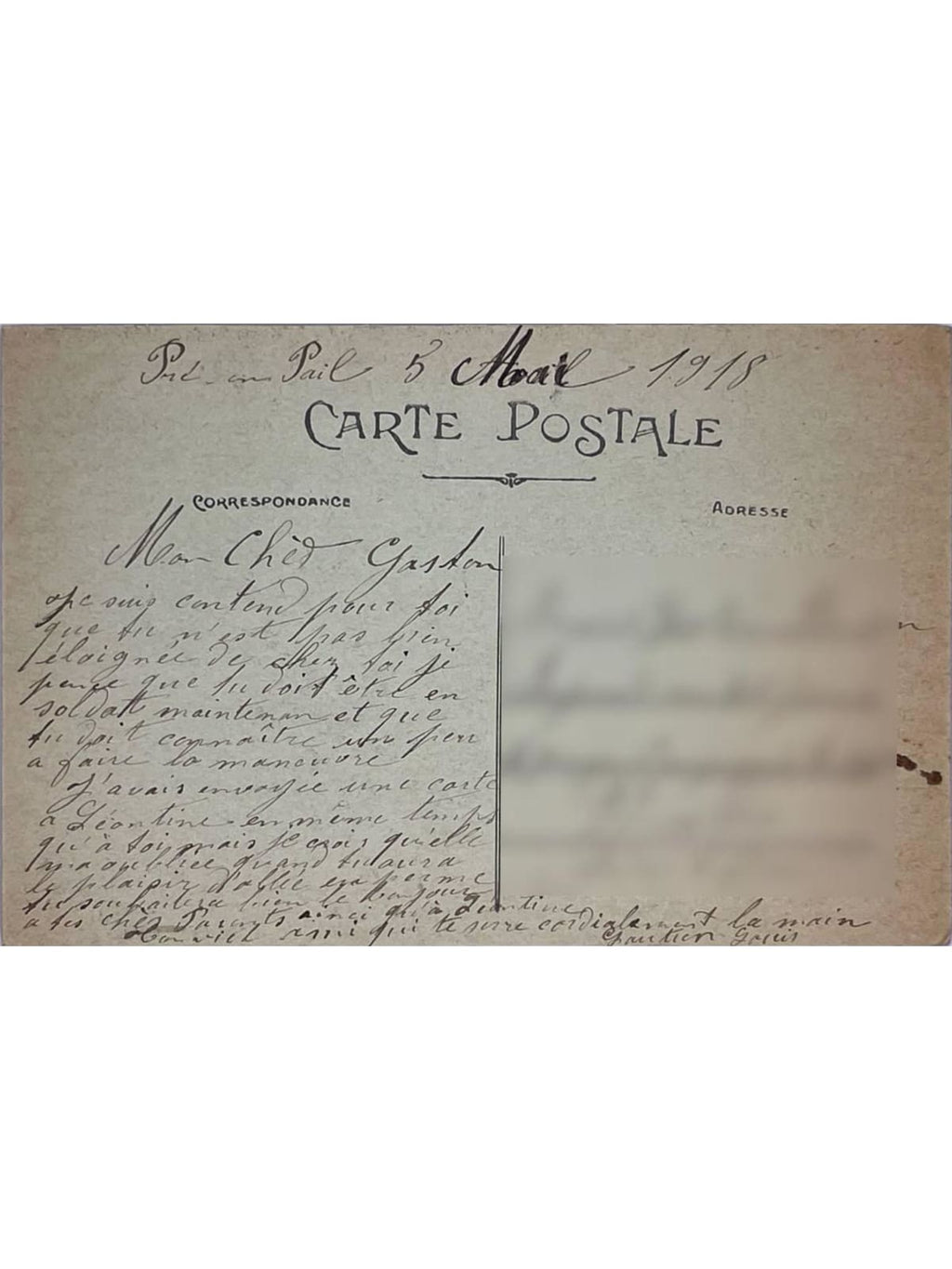 Verso de la carte postale