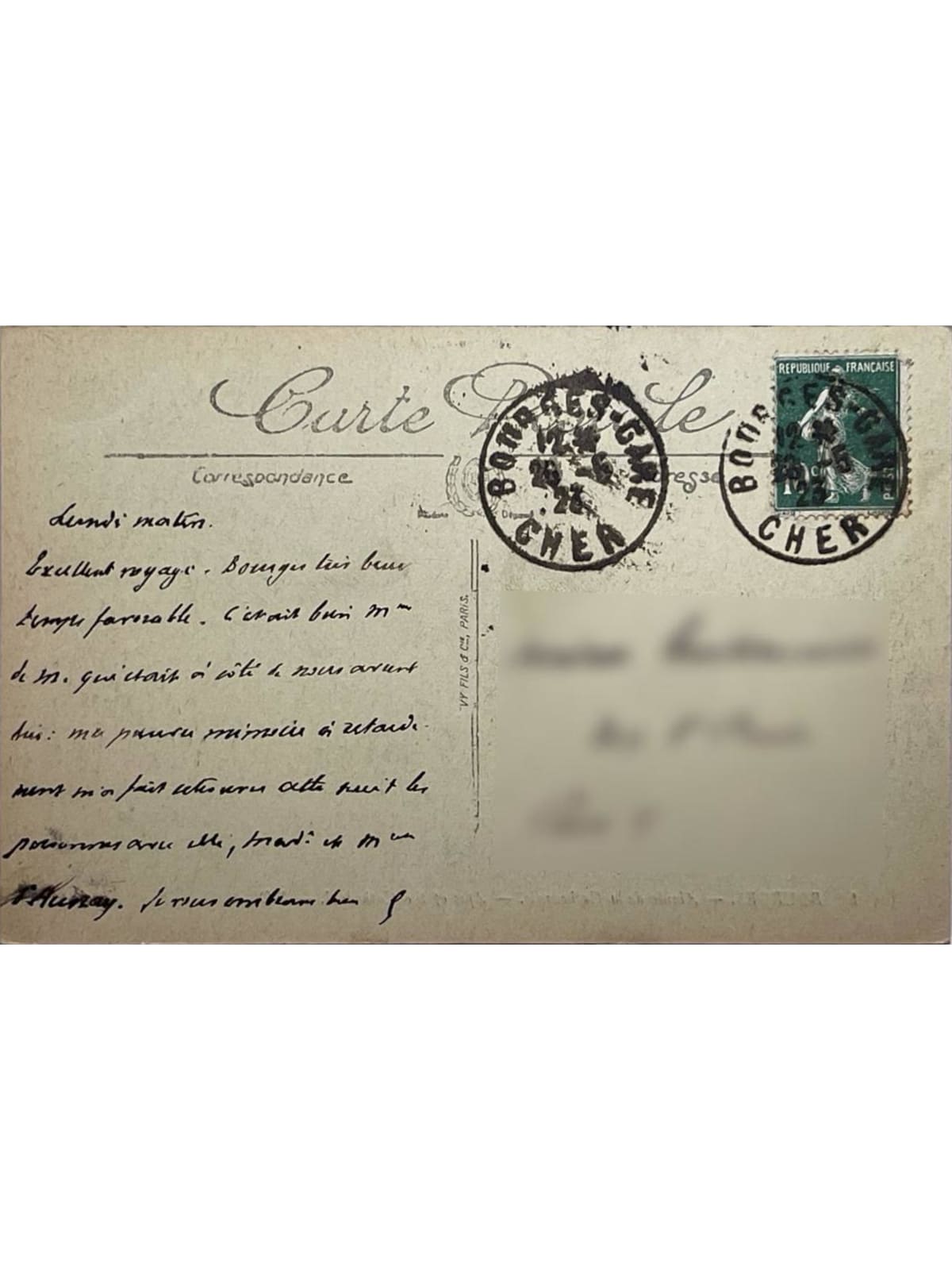 Verso de la carte postale