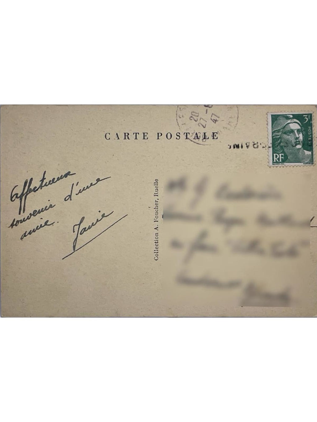 Verso de la carte postale