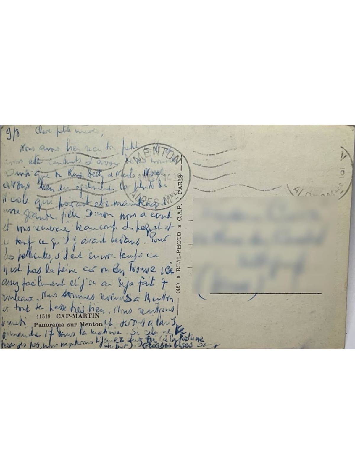 Verso de la carte postale