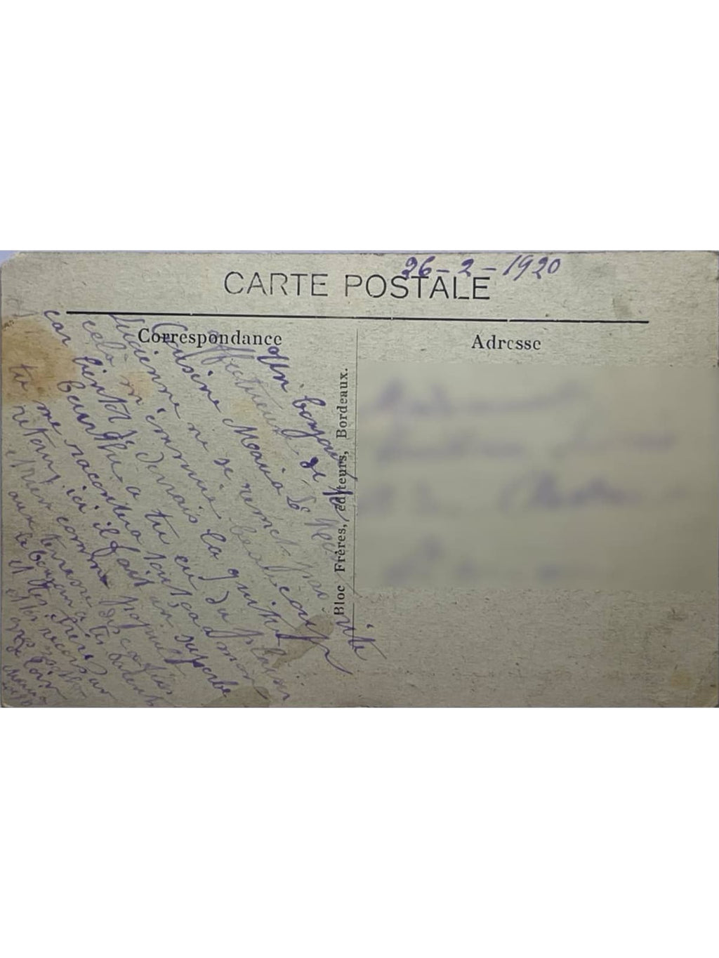 Verso de la carte postale