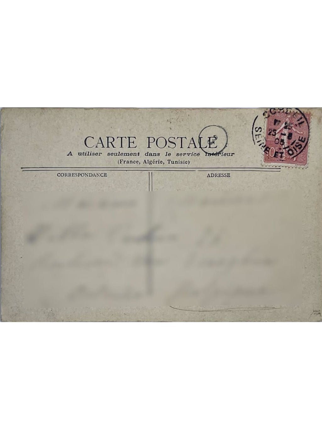 Verso de la carte postale