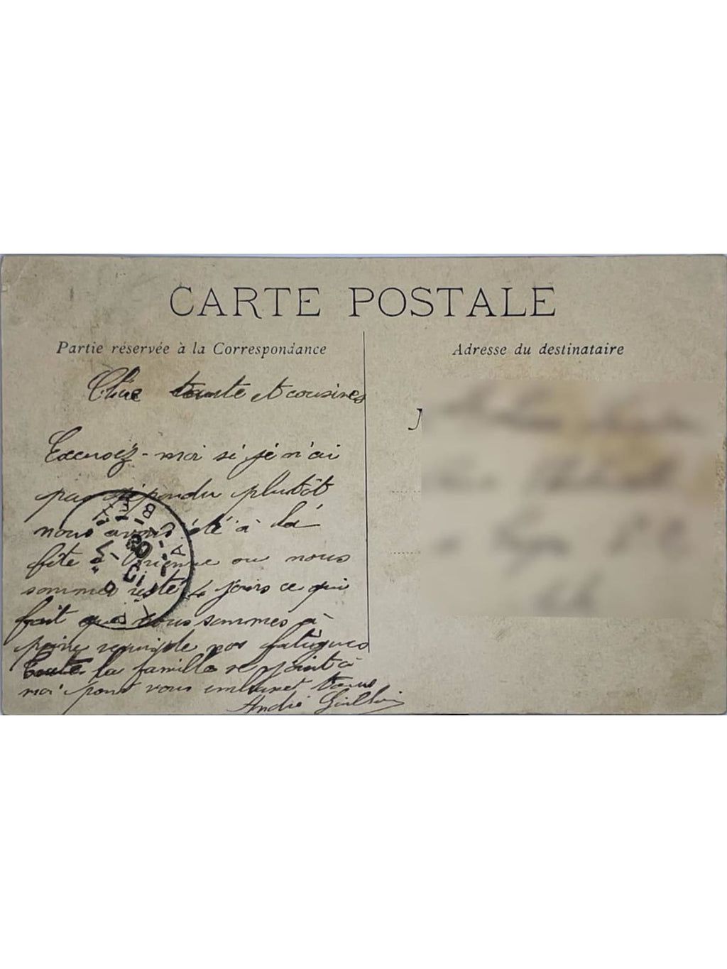 Verso de la carte postale
