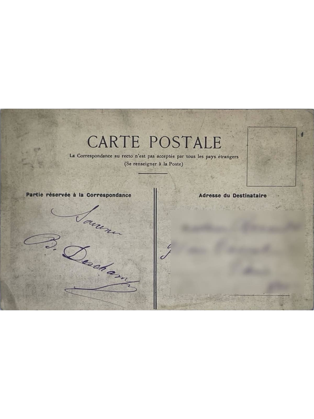 Verso de la carte postale