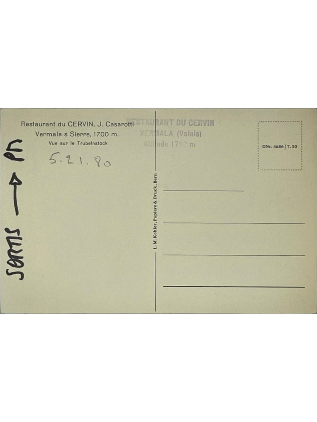 Verso de la carte postale