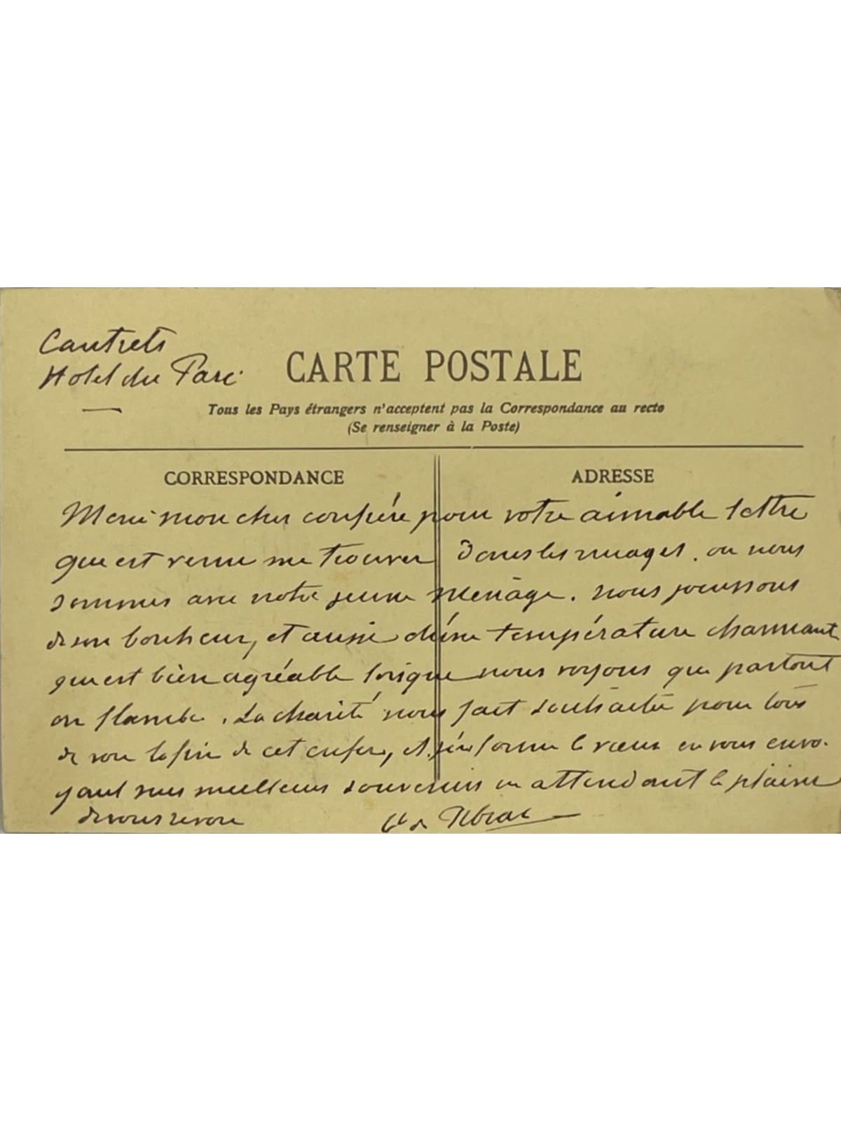 Verso de la carte postale