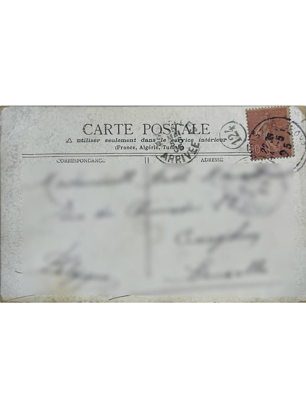 Verso de la carte postale