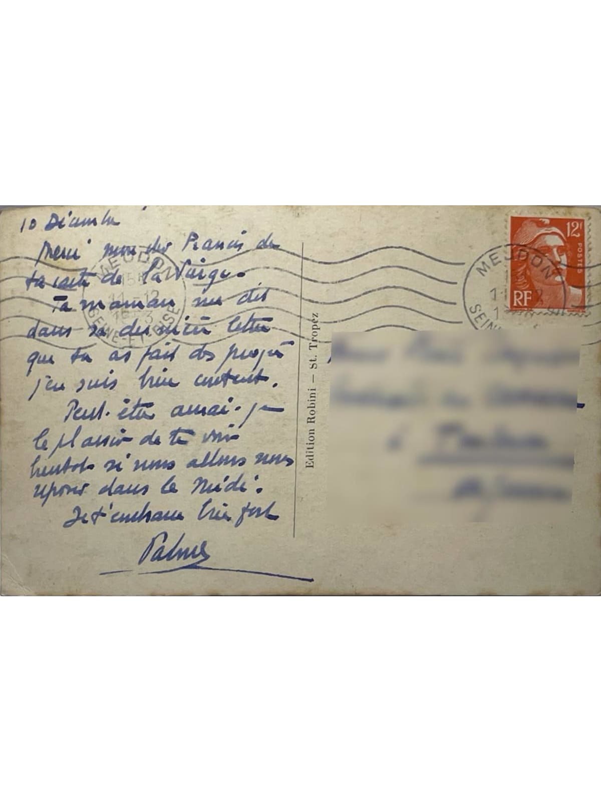 Verso de la carte postale