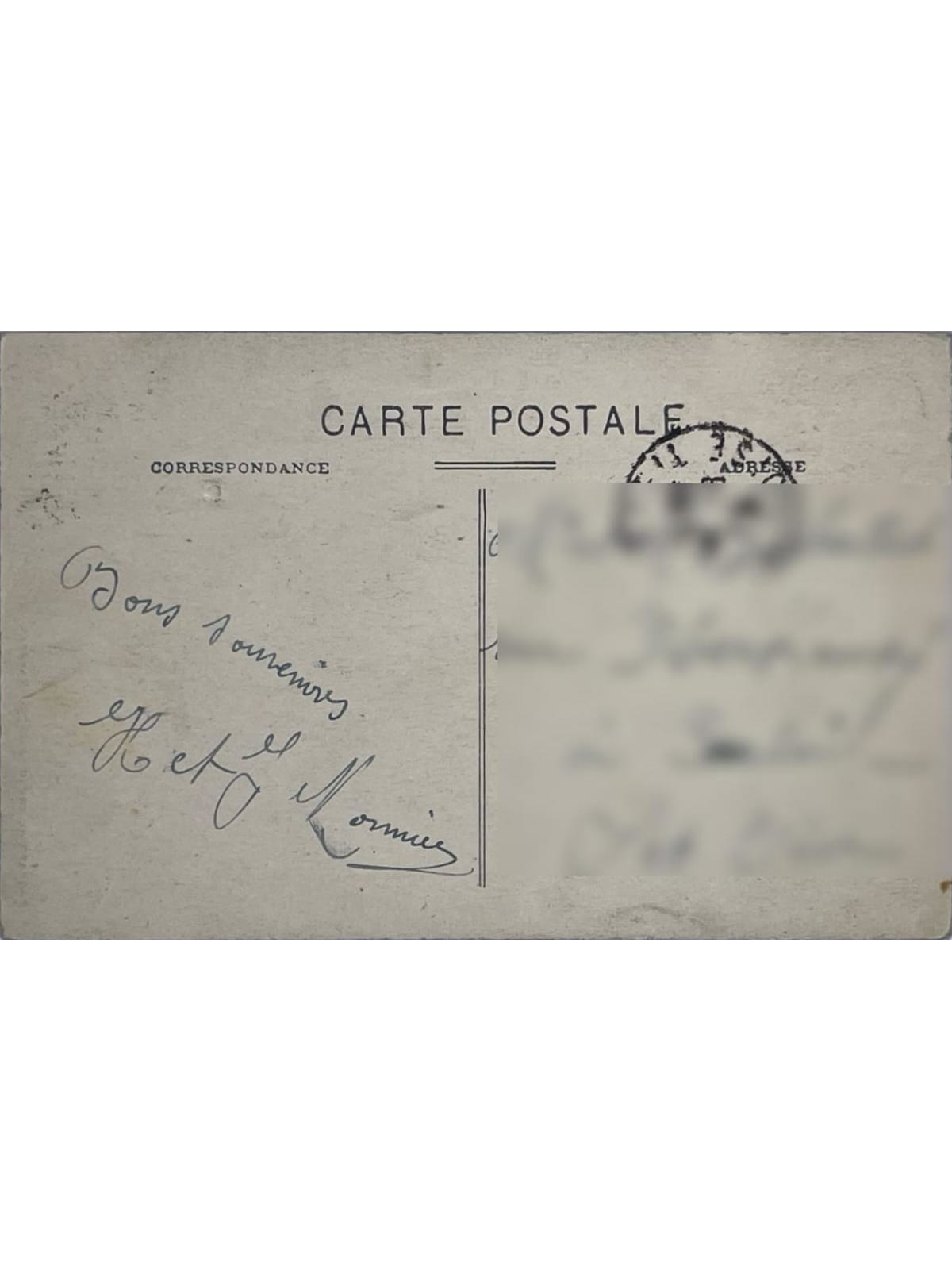 Verso de la carte postale