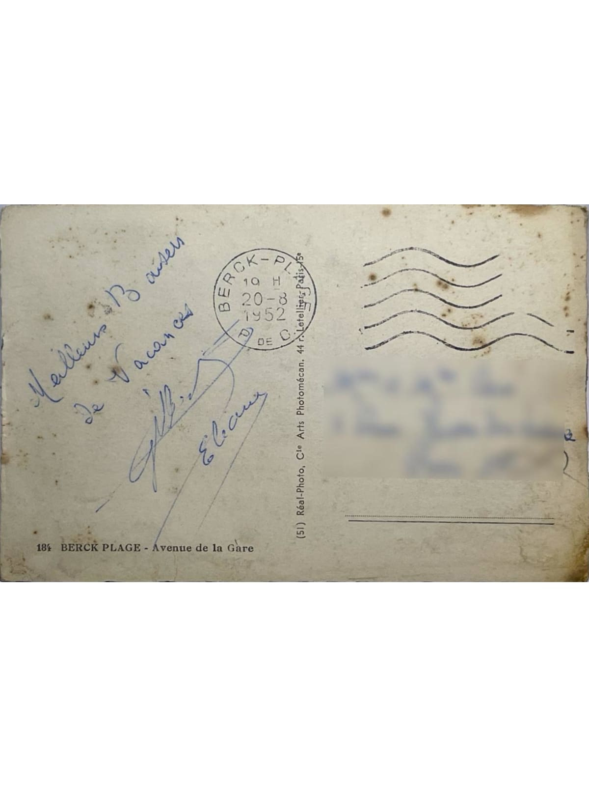 Verso de la carte postale