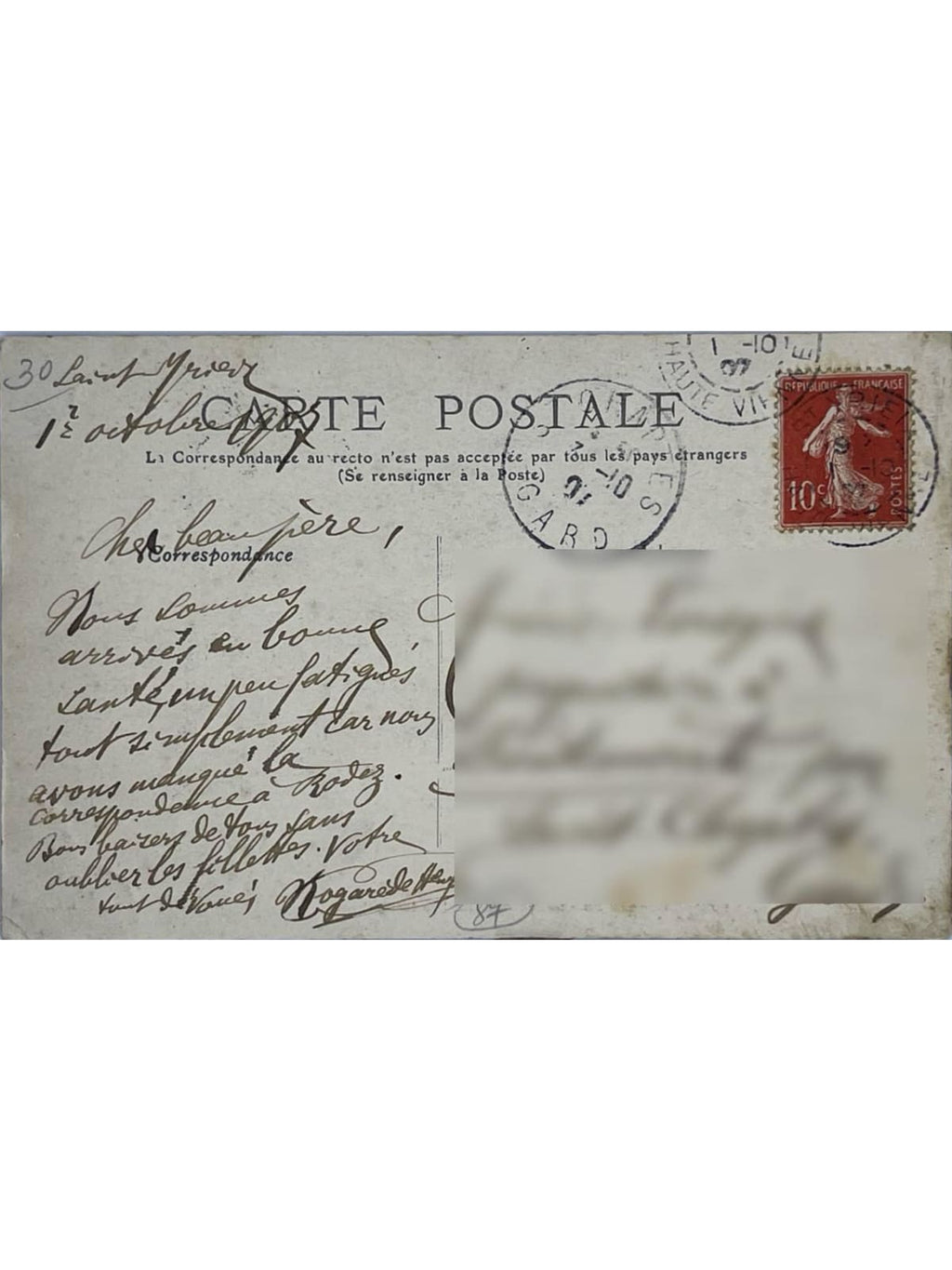 Verso de la carte postale