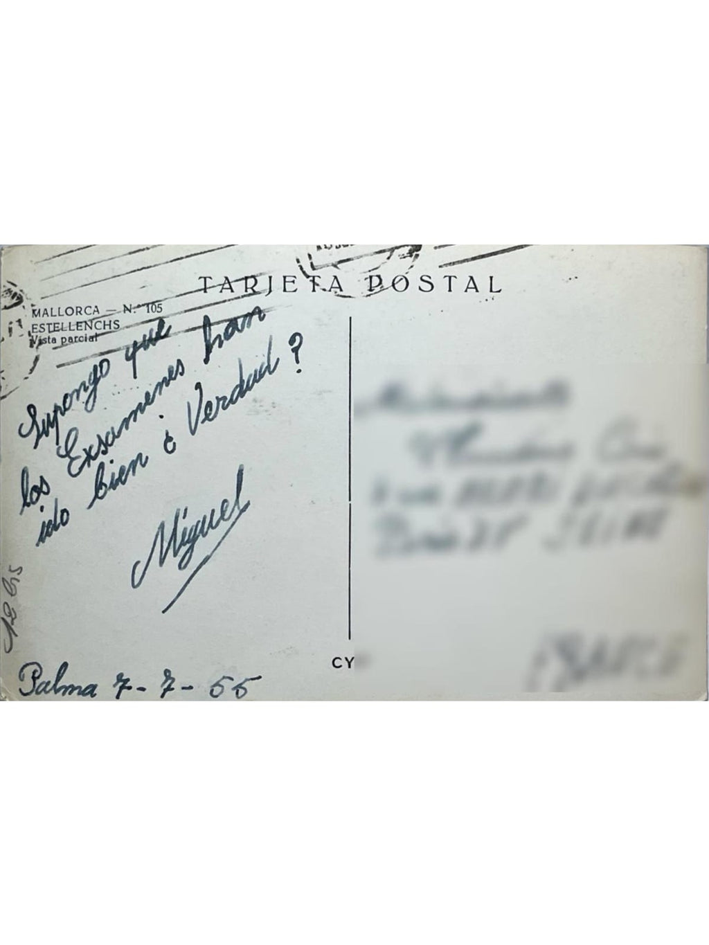 Verso de la carte postale