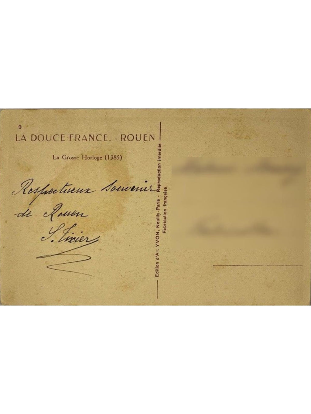 Verso de la carte postale