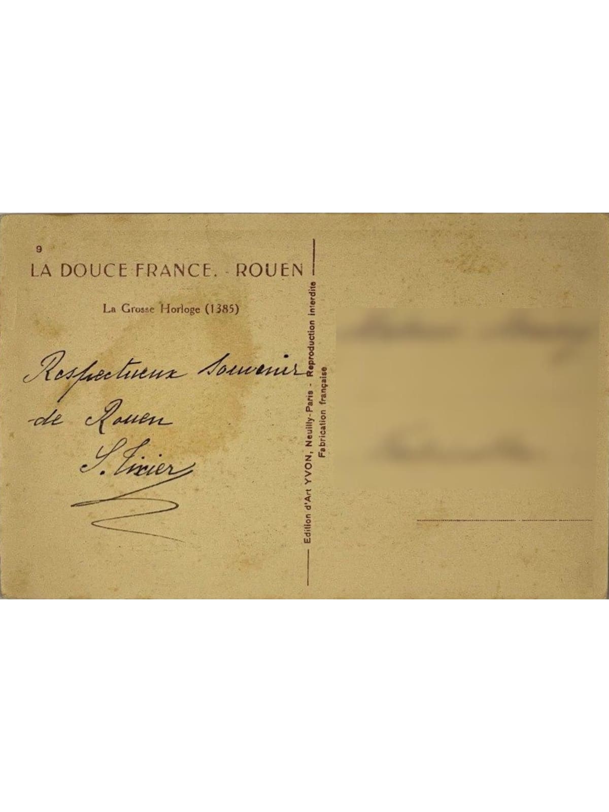 Verso de la carte postale