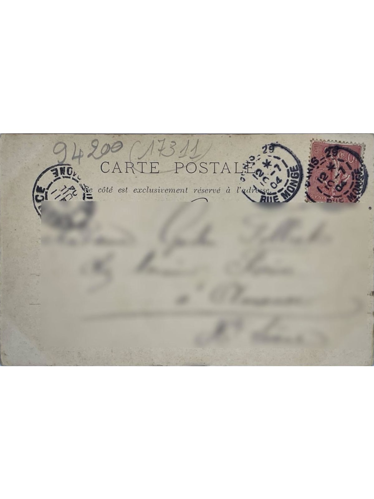 Verso de la carte postale