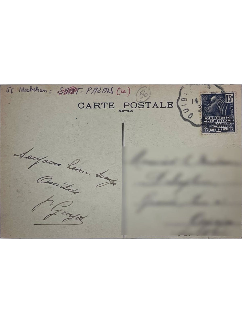 Verso de la carte postale