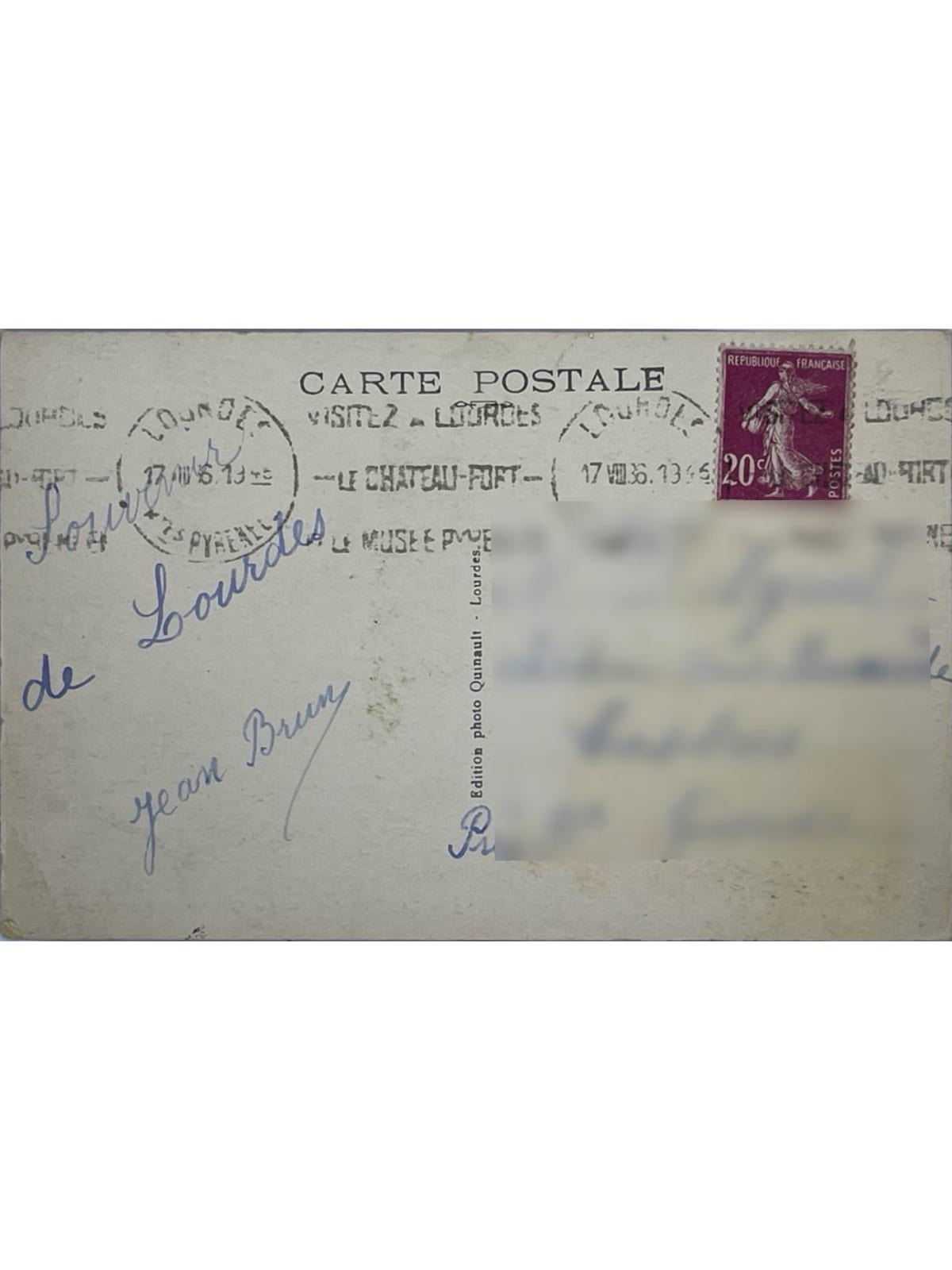Verso de la carte postale