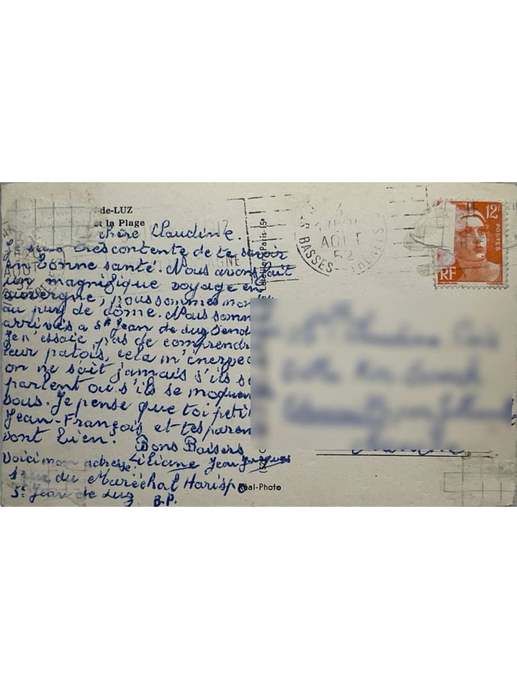 Verso de la carte postale