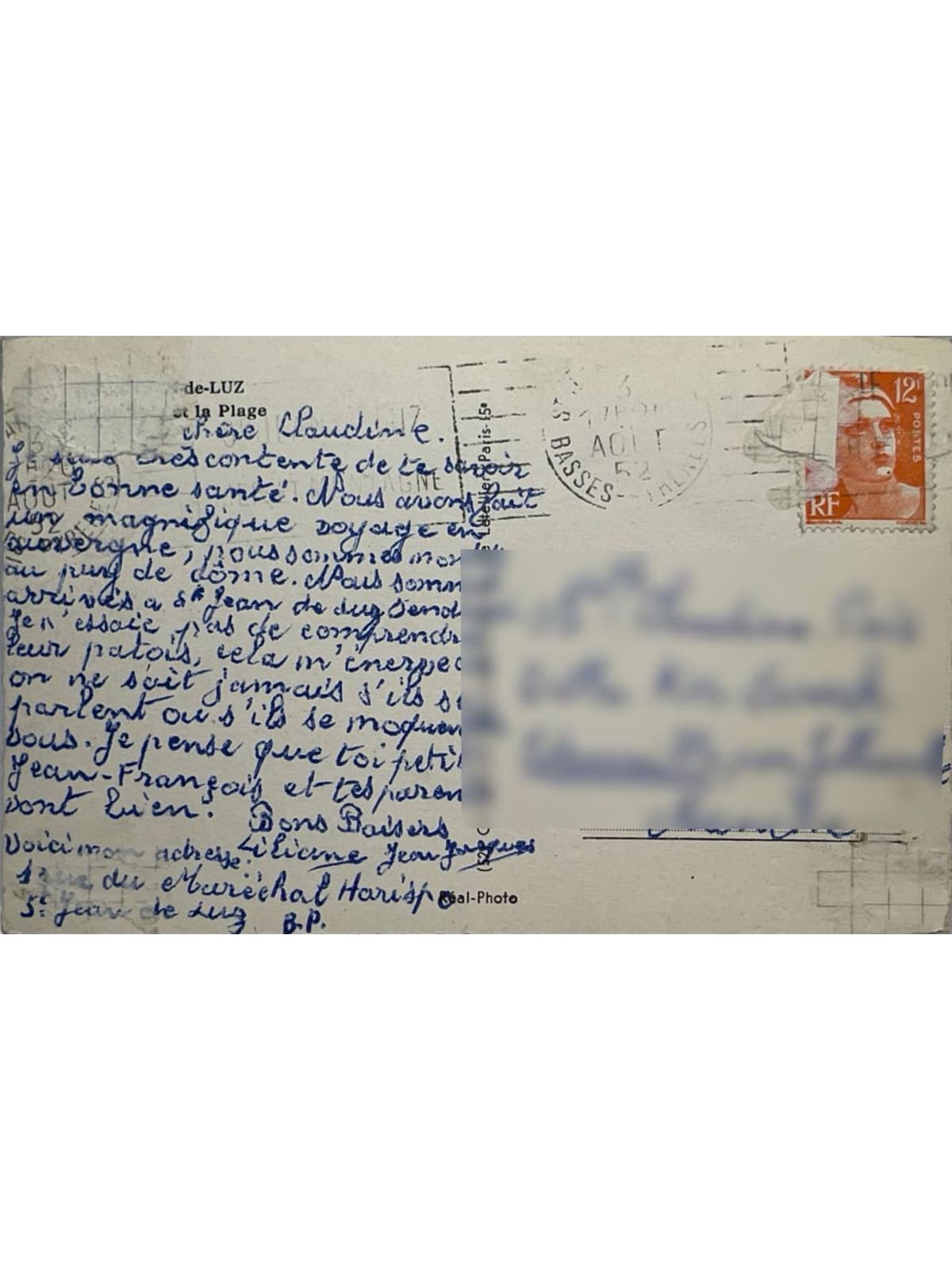 Verso de la carte postale