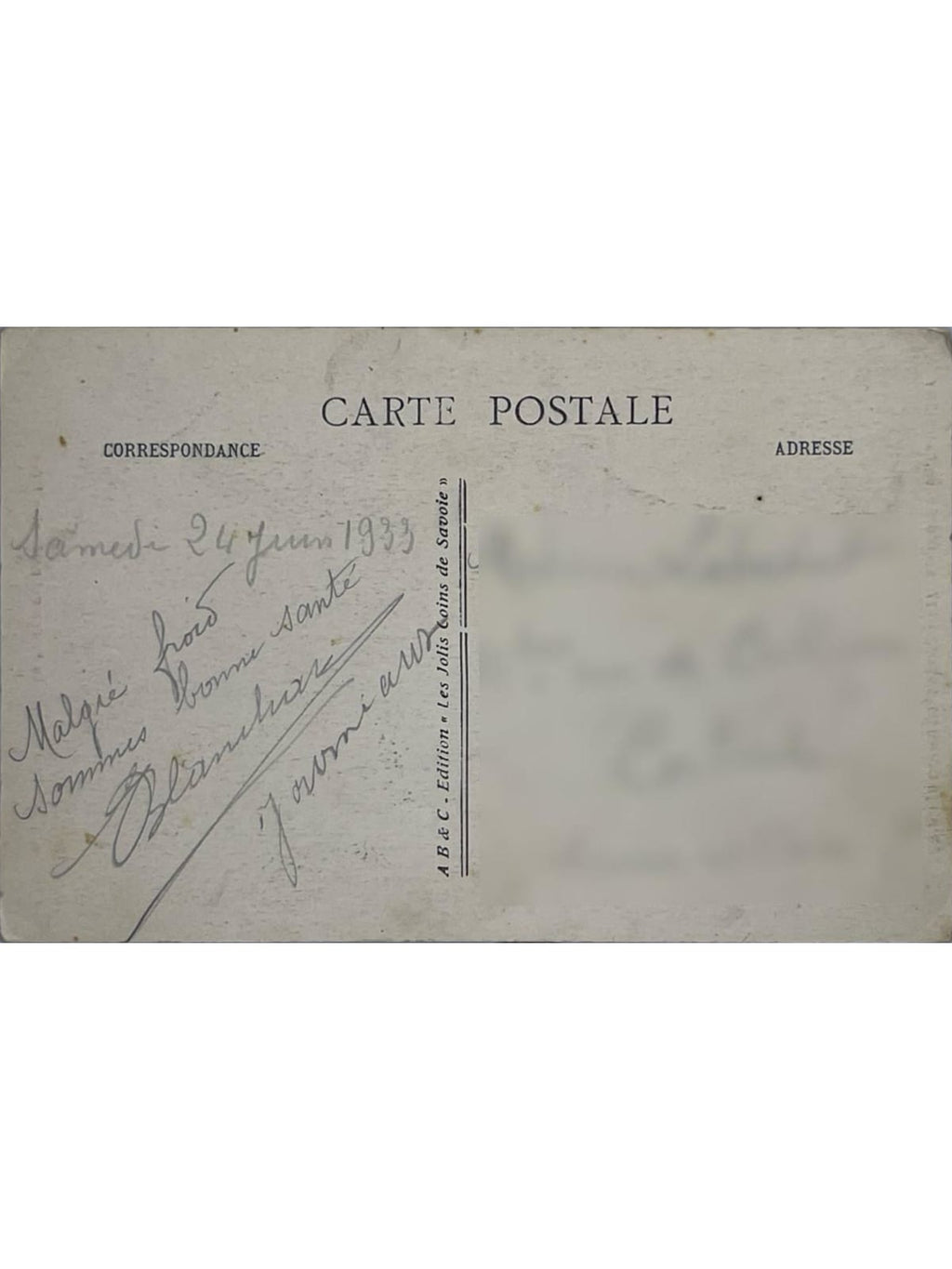 Verso de la carte postale