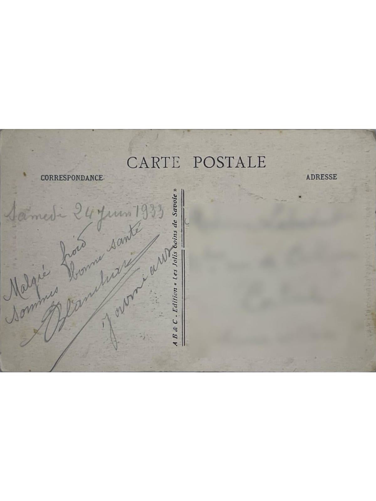 Verso de la carte postale