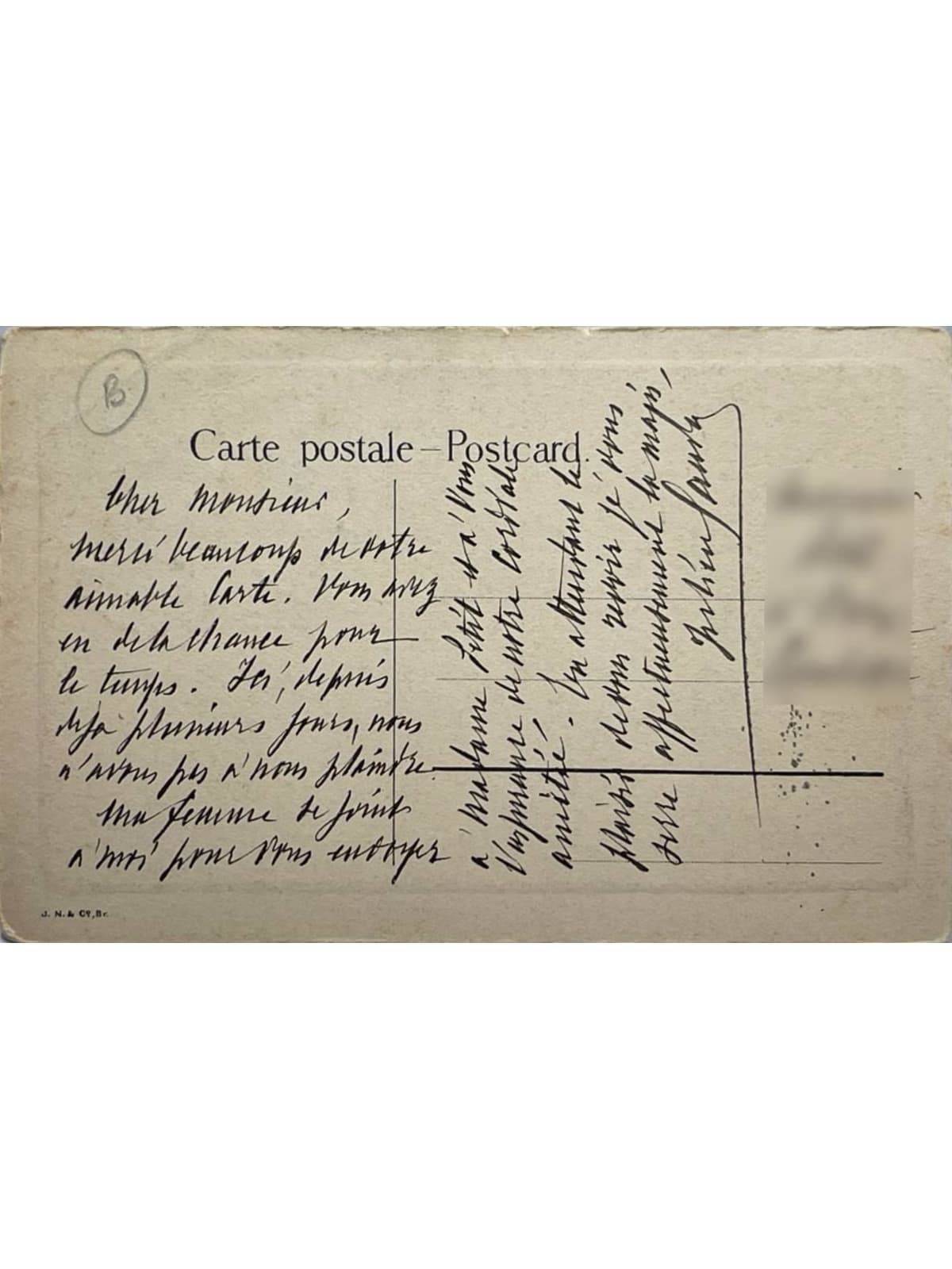 Verso de la carte postale