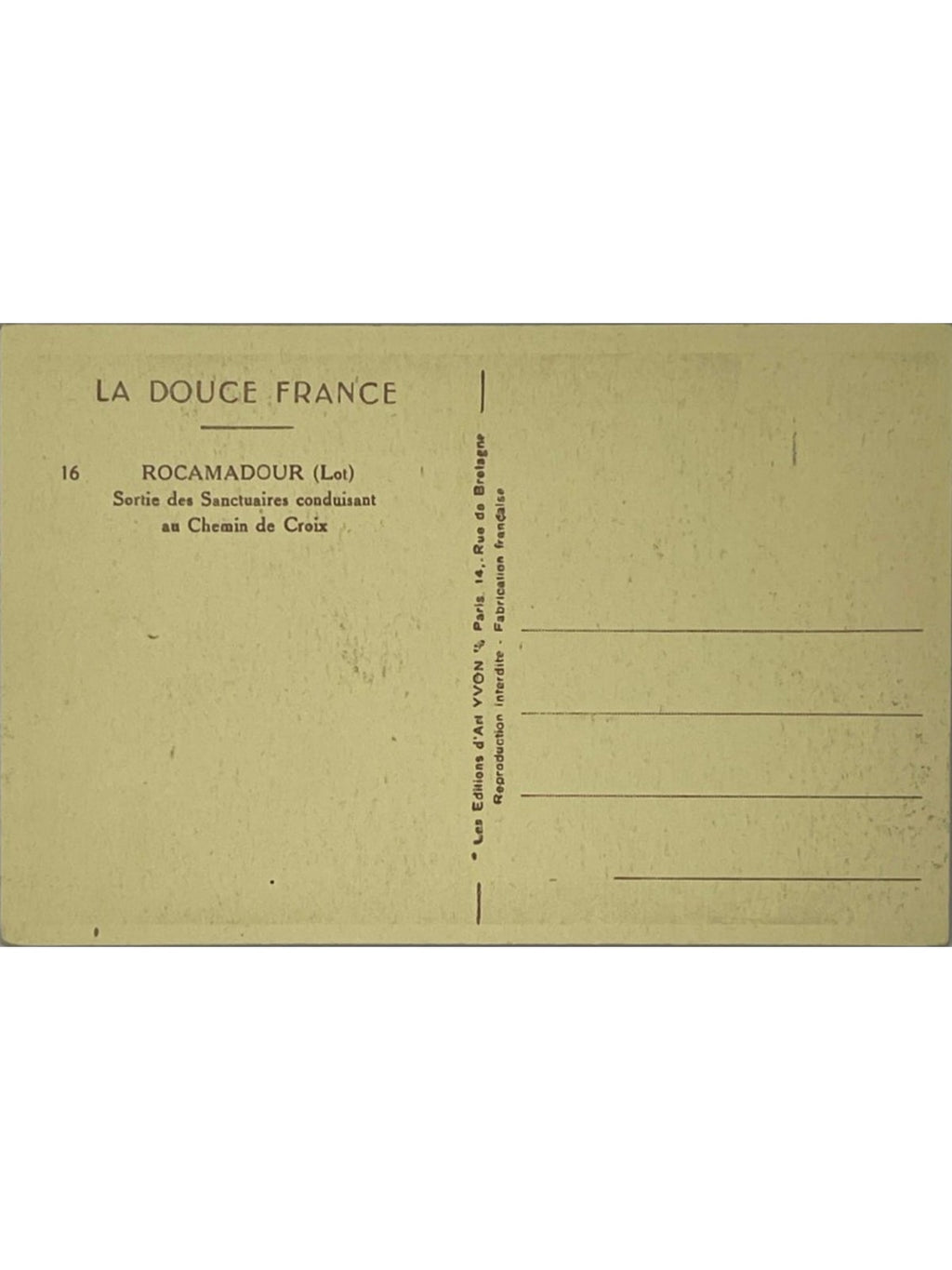 Verso de la carte postale