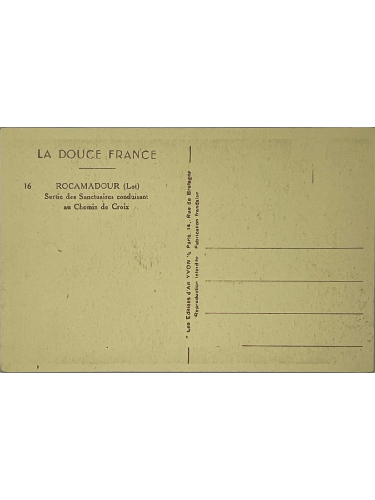 Verso de la carte postale