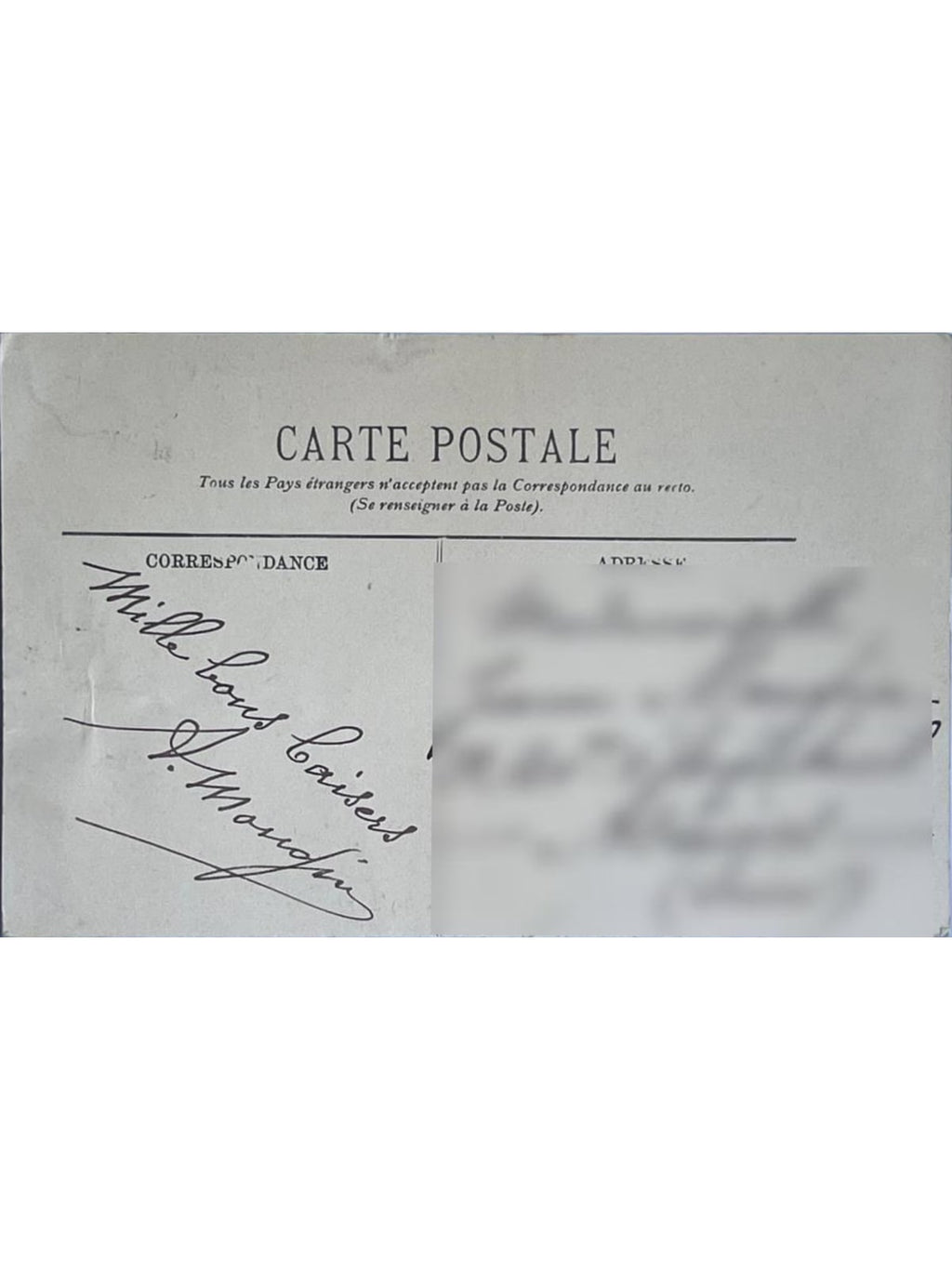 Verso de la carte postale