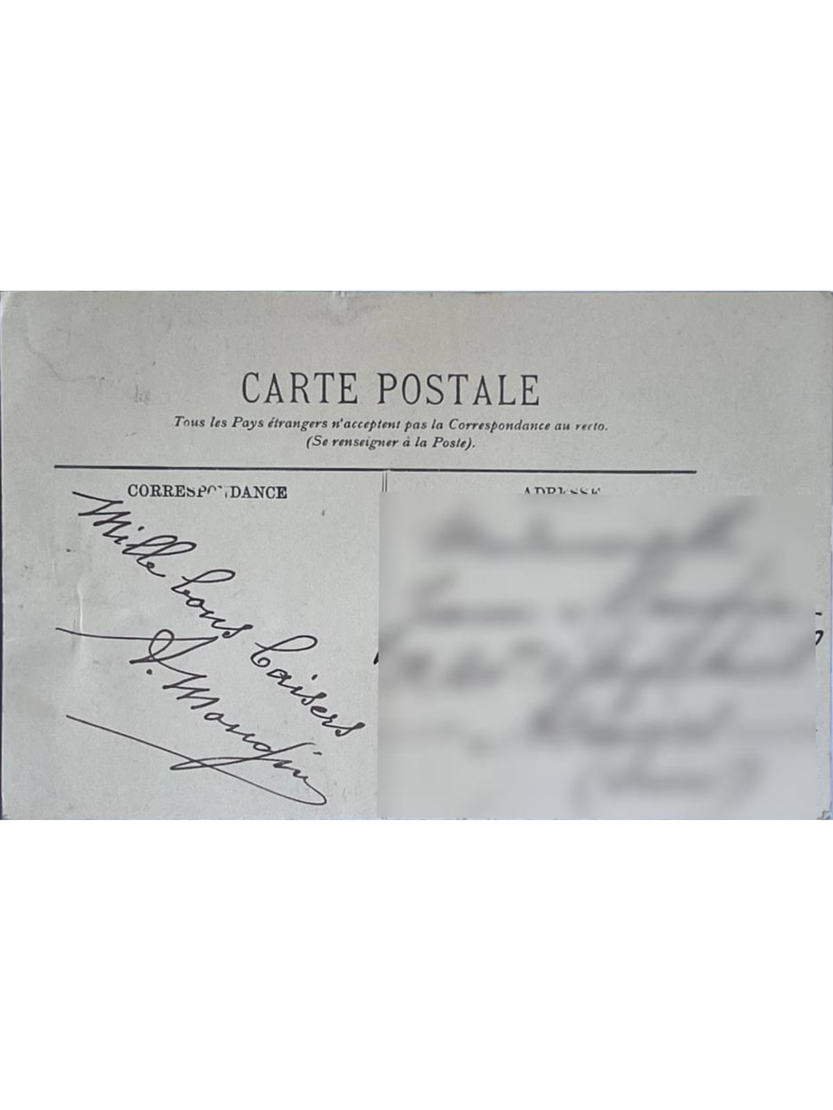 Verso de la carte postale