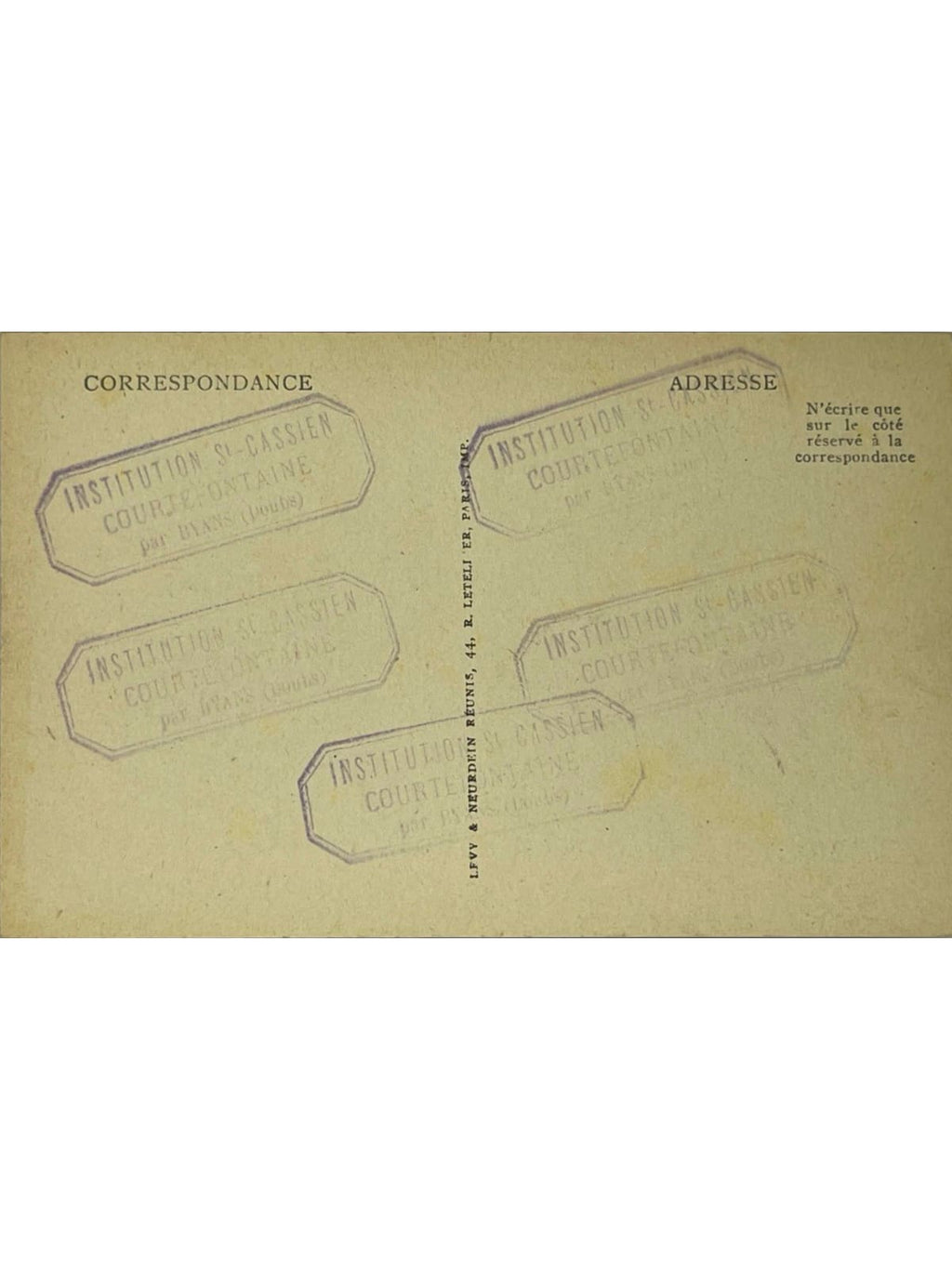 Verso de la carte postale