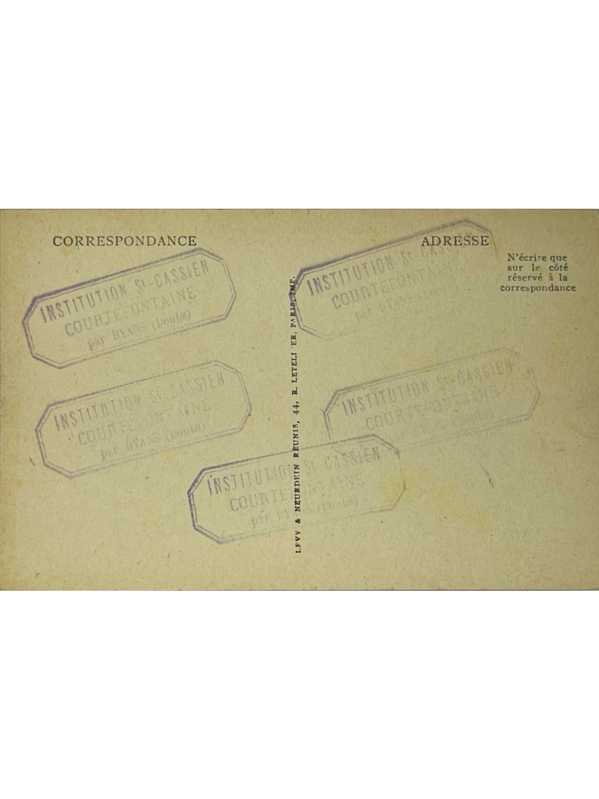 Verso de la carte postale