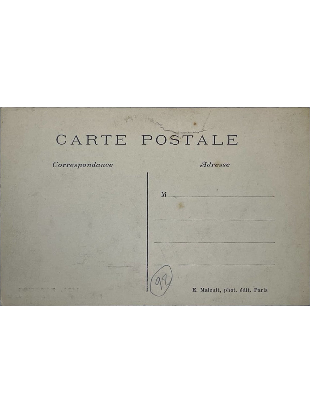 Verso de la carte postale