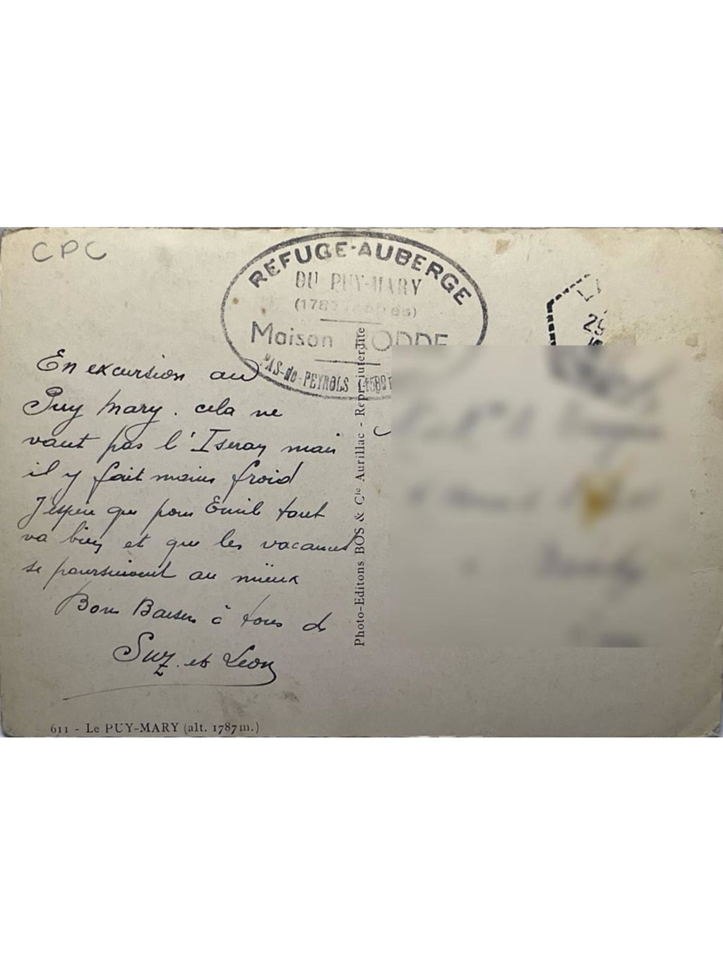 Verso de la carte postale