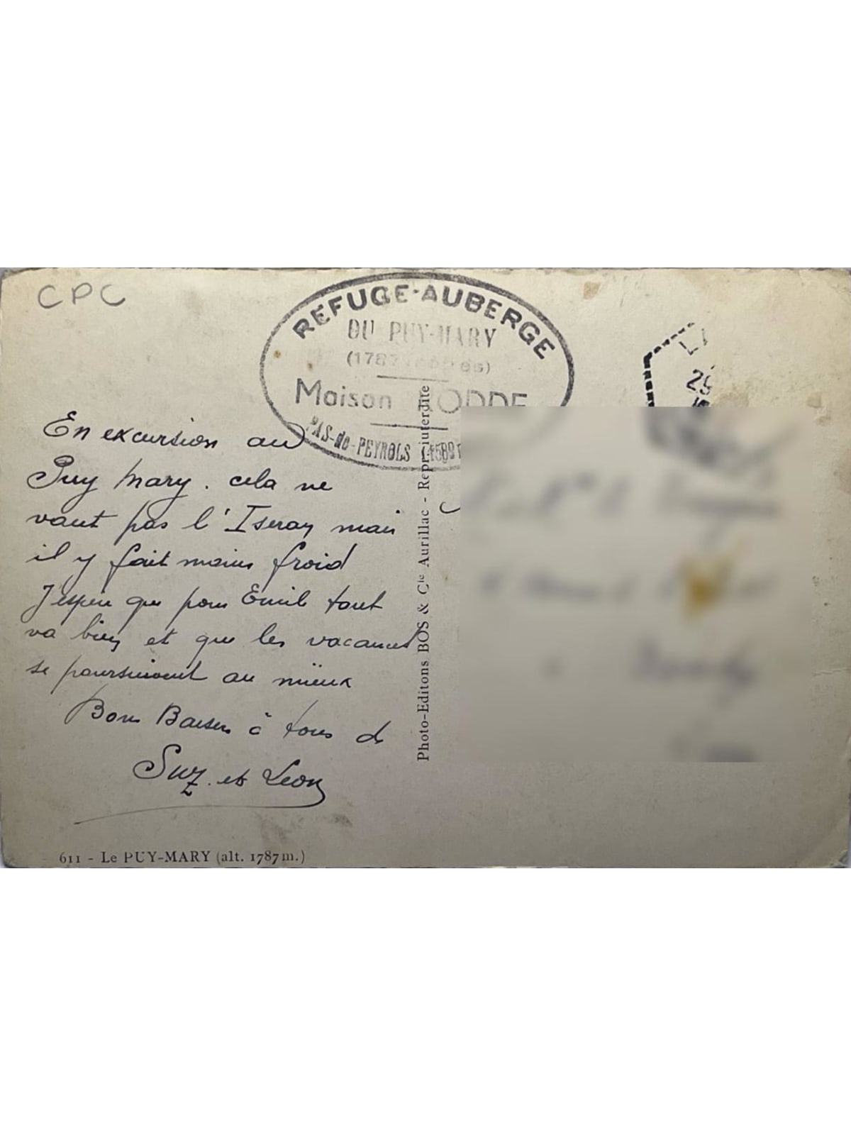 Verso de la carte postale