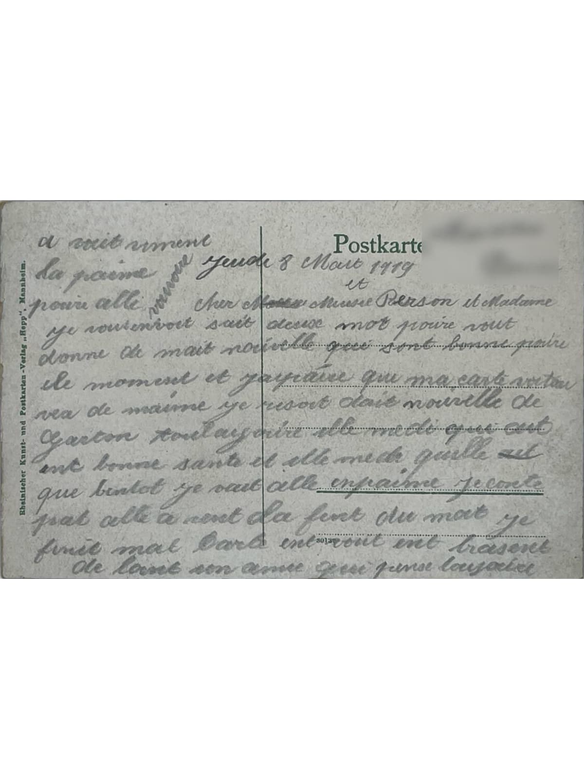 Verso de la carte postale