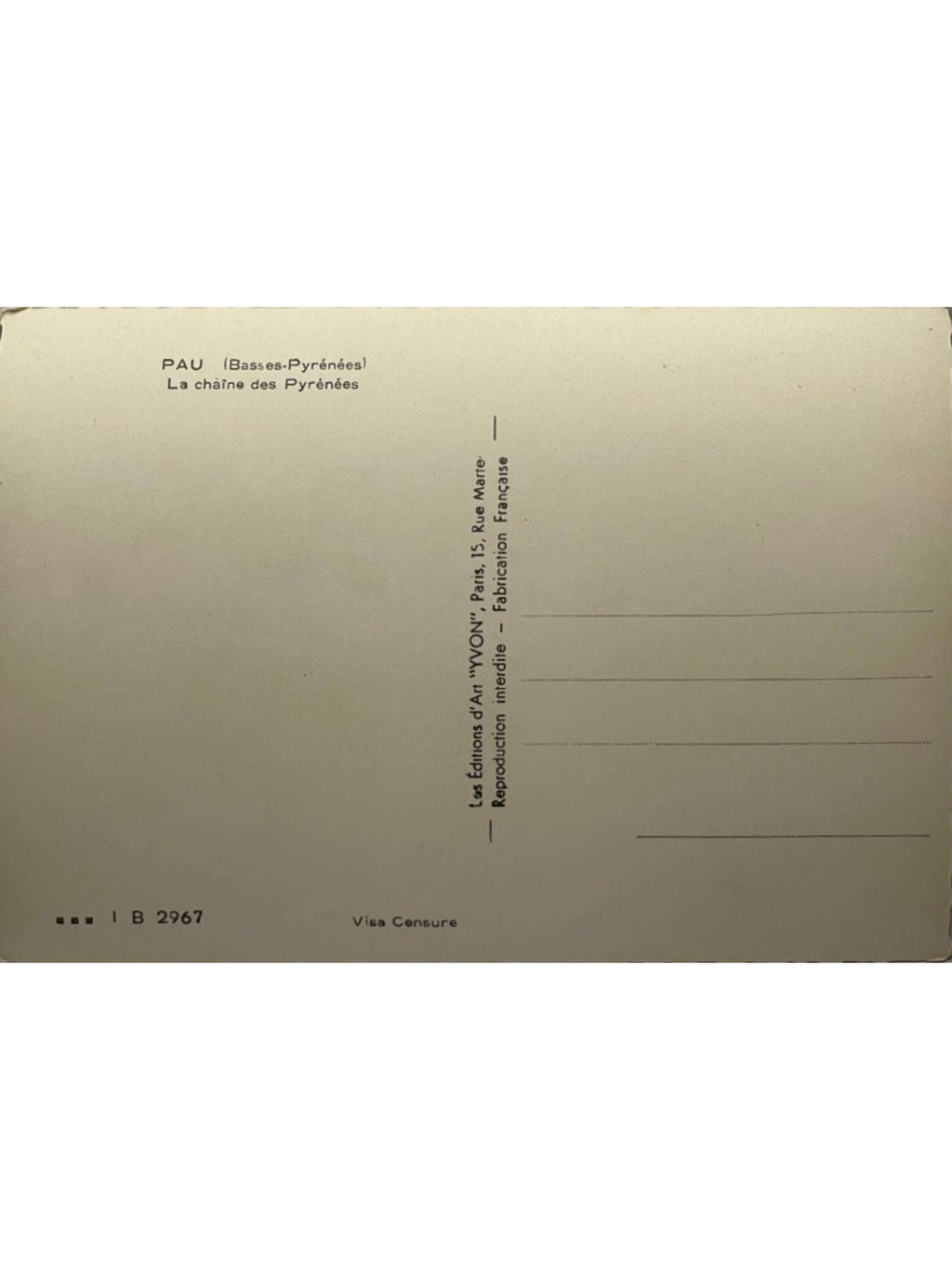 Verso de la carte postale