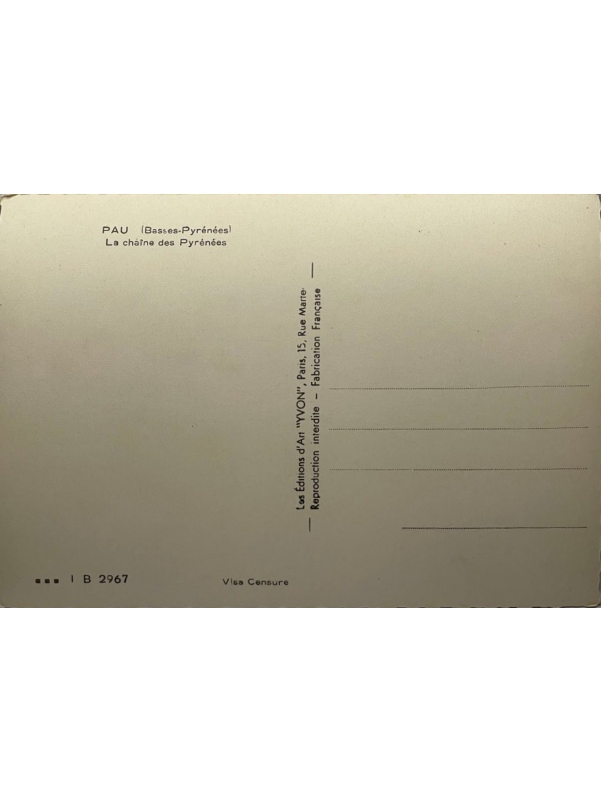 Verso de la carte postale