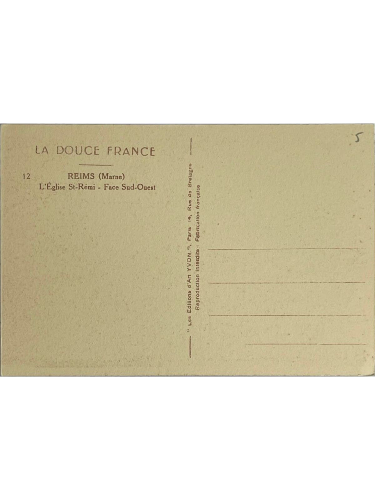 Verso de la carte postale