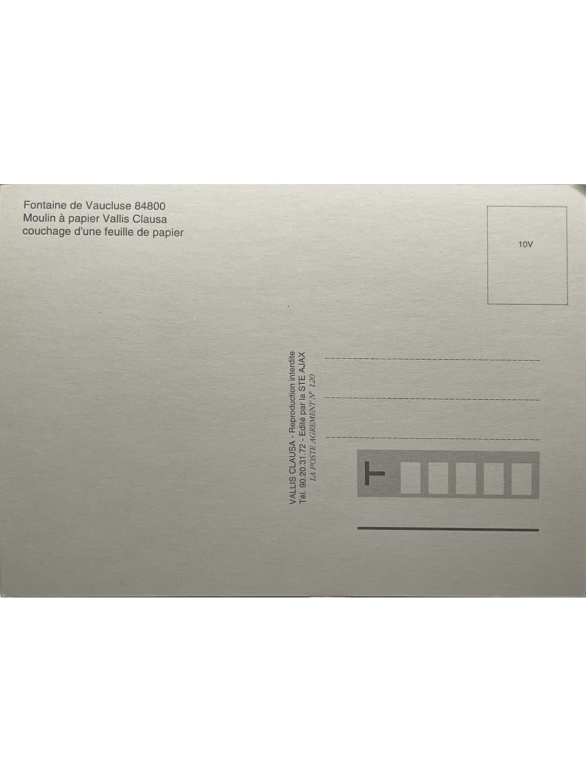 Verso de la carte postale