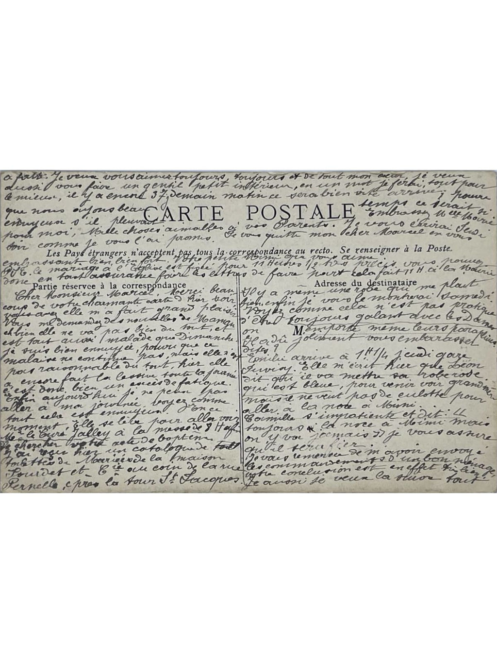 Verso de la carte postale