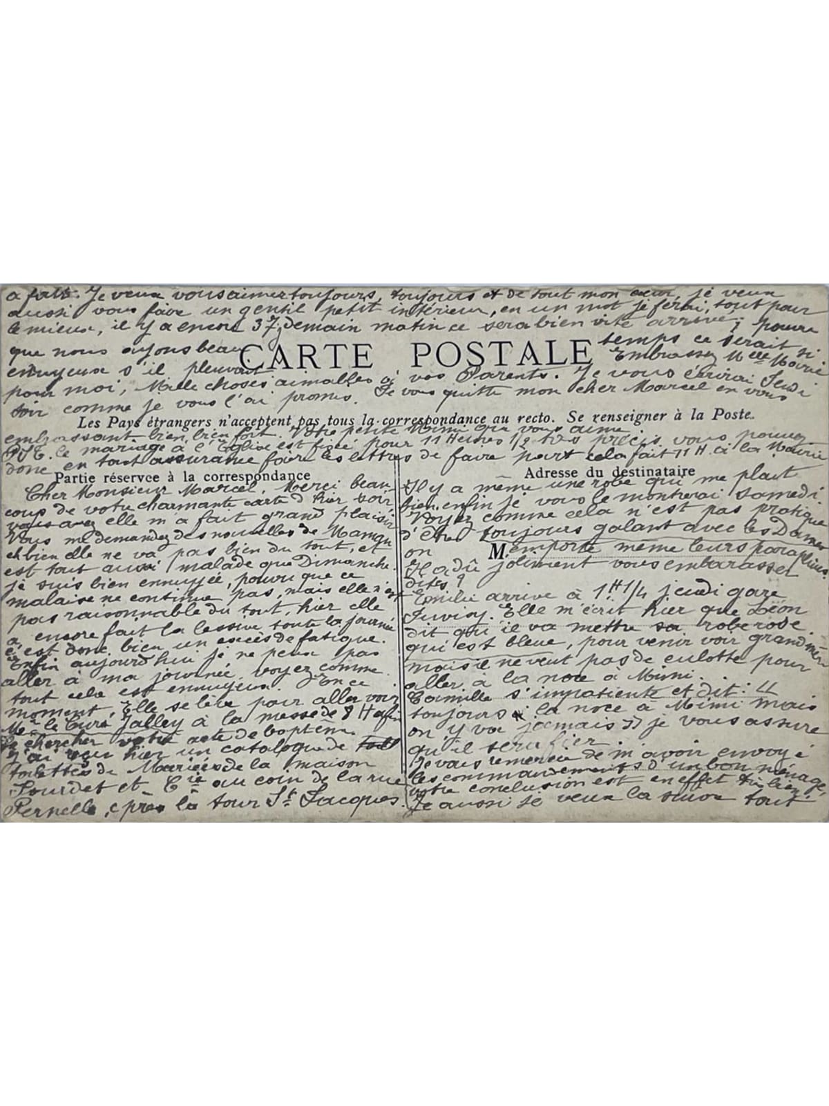 Verso de la carte postale