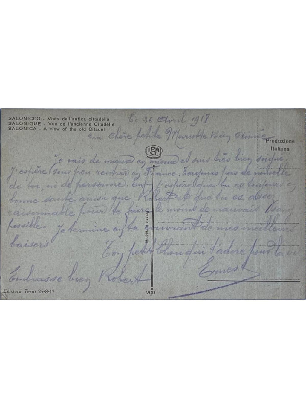 Verso de la carte postale