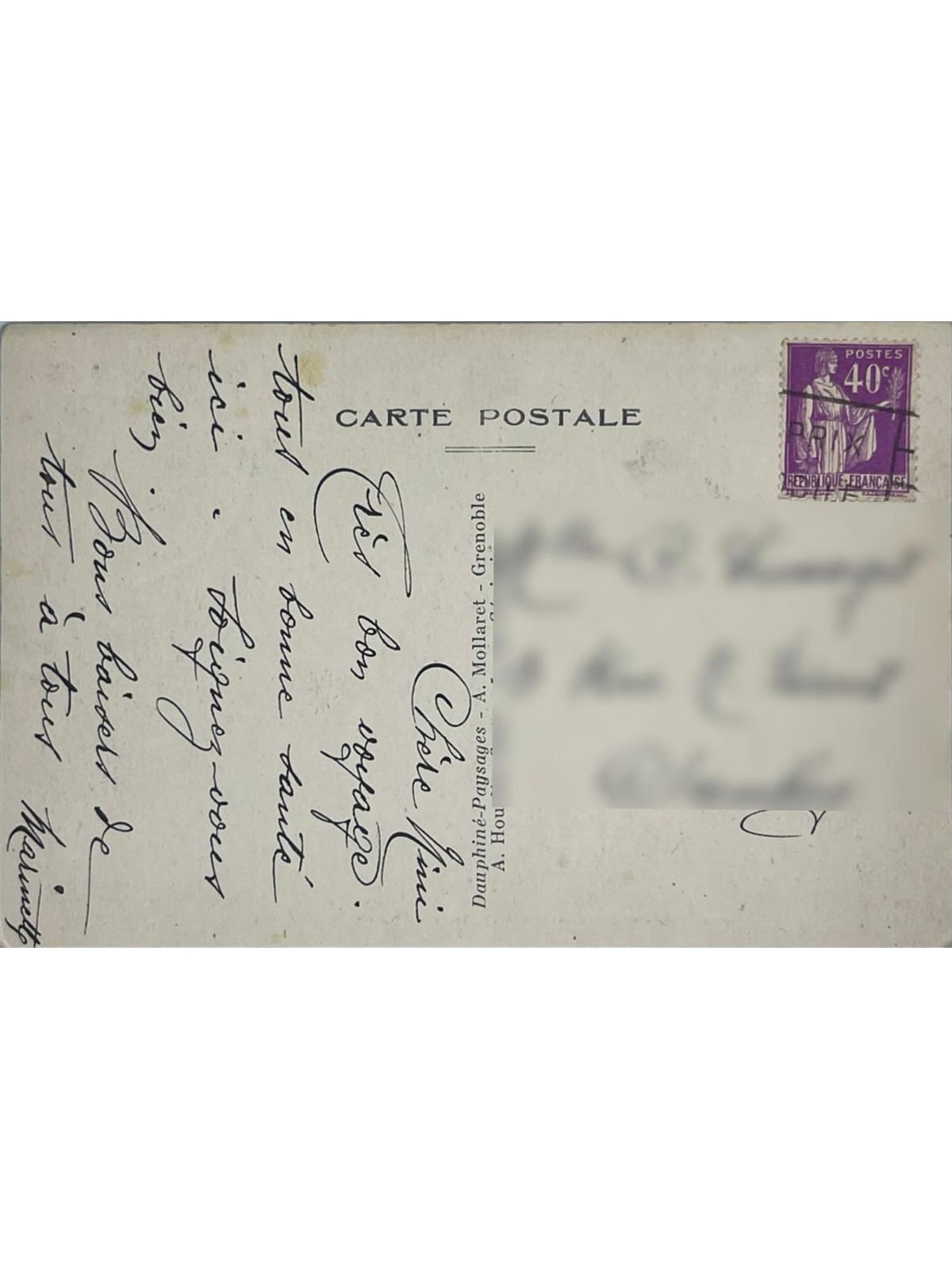 Verso de la carte postale