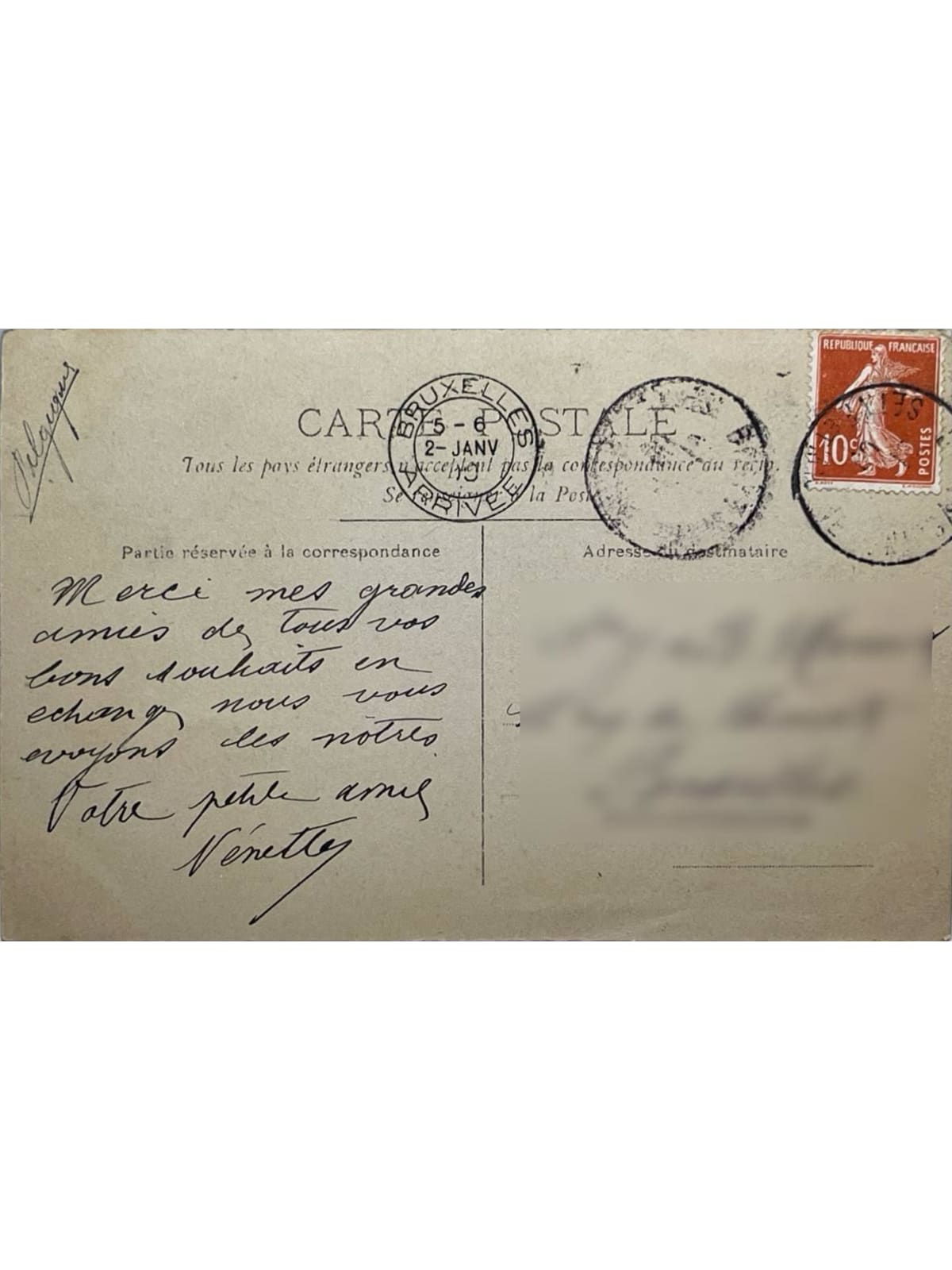 Verso de la carte postale