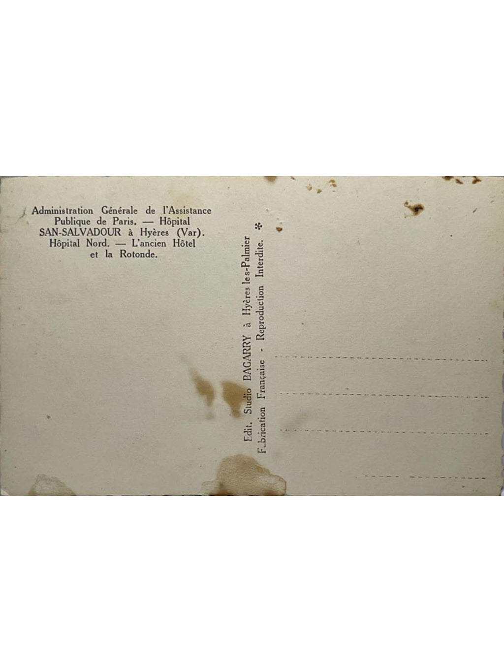 Verso de la carte postale