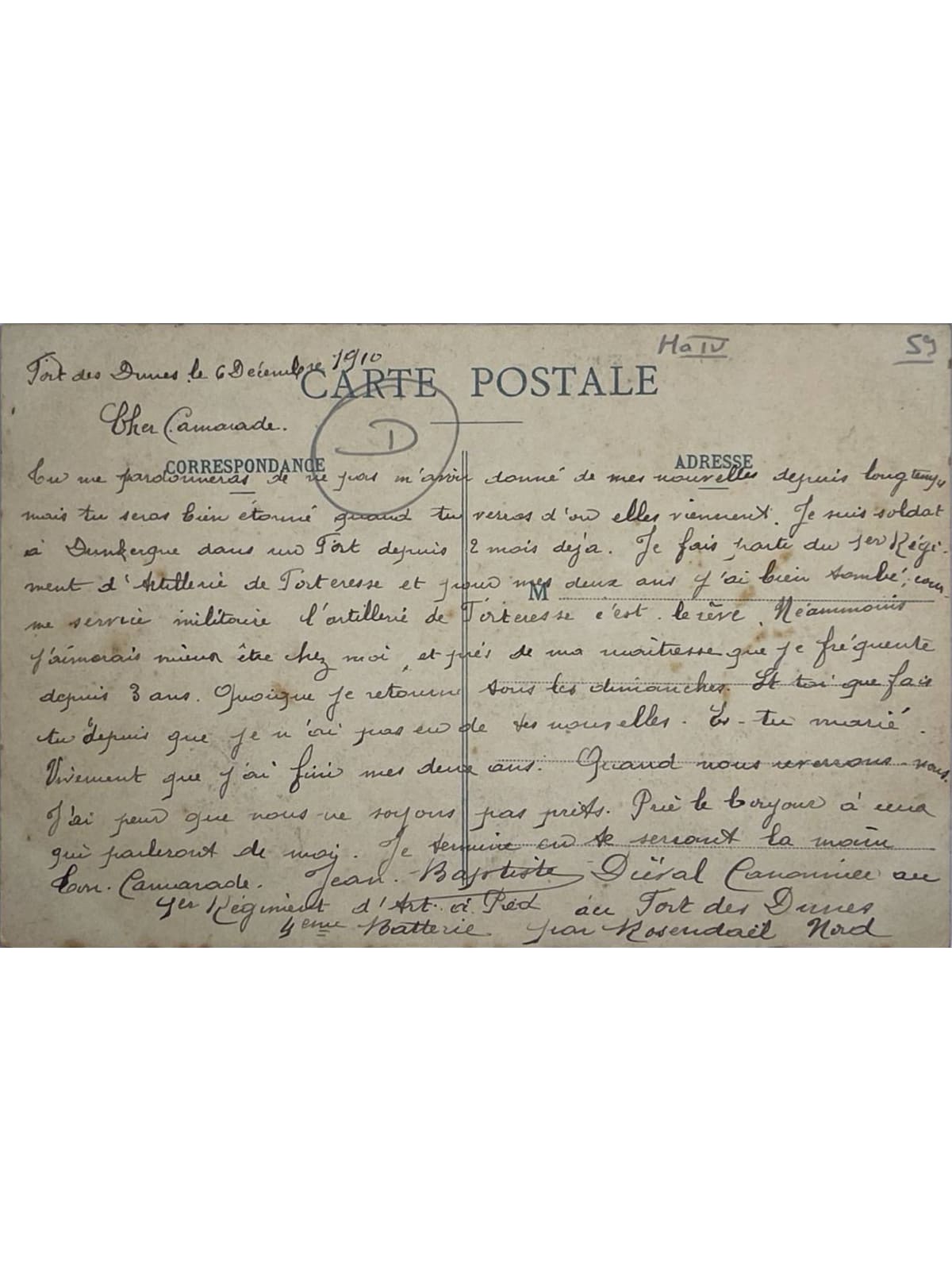 Verso de la carte postale