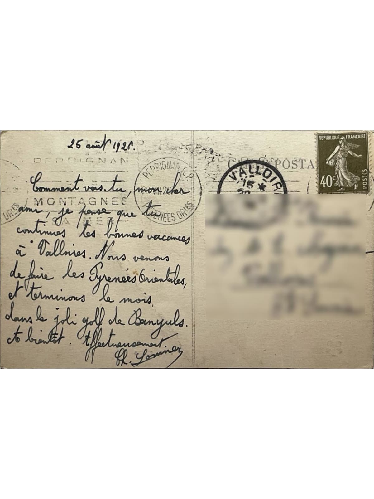 Verso de la carte postale