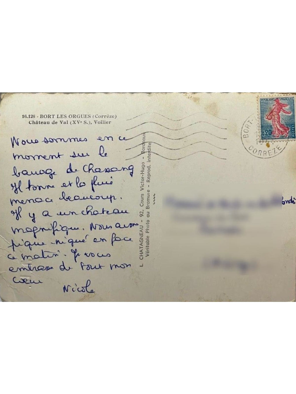 Verso de la carte postale
